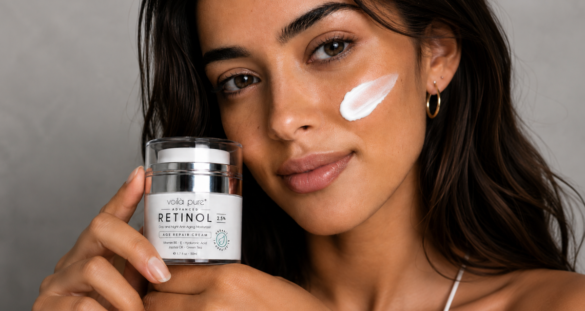 Model Holding Voila Pure Retinol Cream