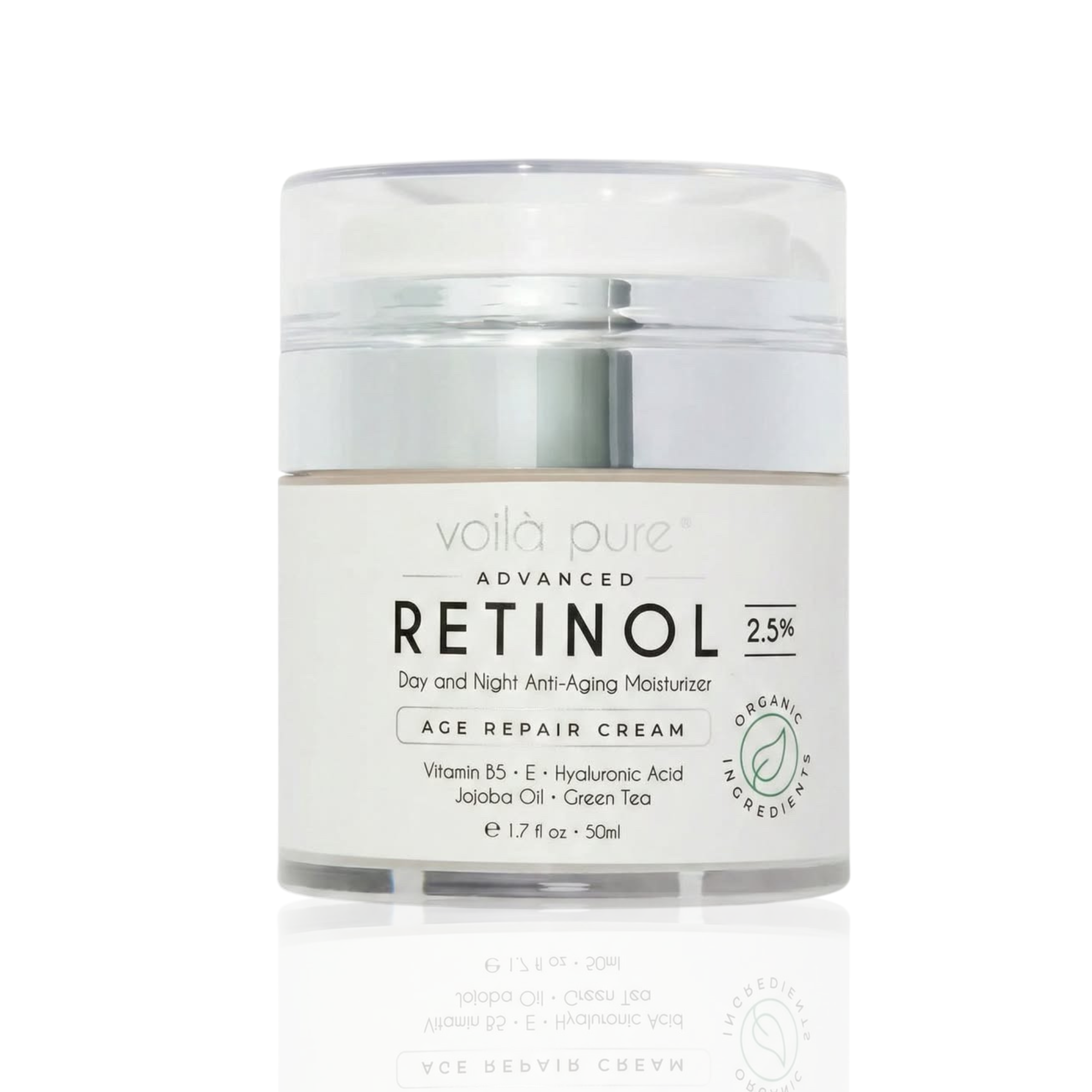 Retinol moisturizer jar with label on a white background