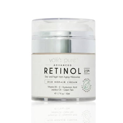 Retinol moisturizer jar with label on a white background